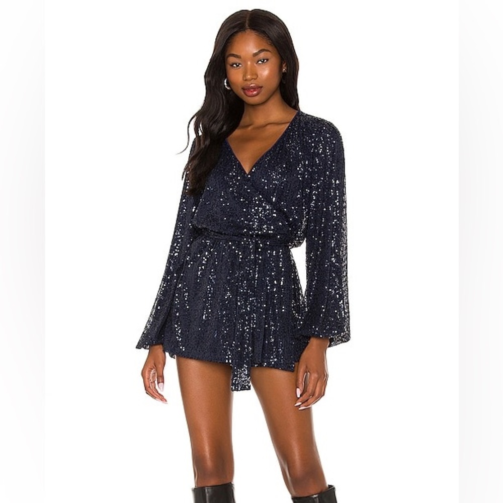 Free People Blue Sequin Christa Romper Size M